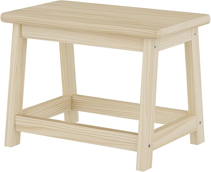 Wooden Step Stool, Foot Stool, Shoe Bench, Small Side End Table, Small Sofa Foot Stool for Bathroom Living Room Bedroom Kitchen Entryway Modern Sturdy 16.5x11x11.8inchs (Natural)