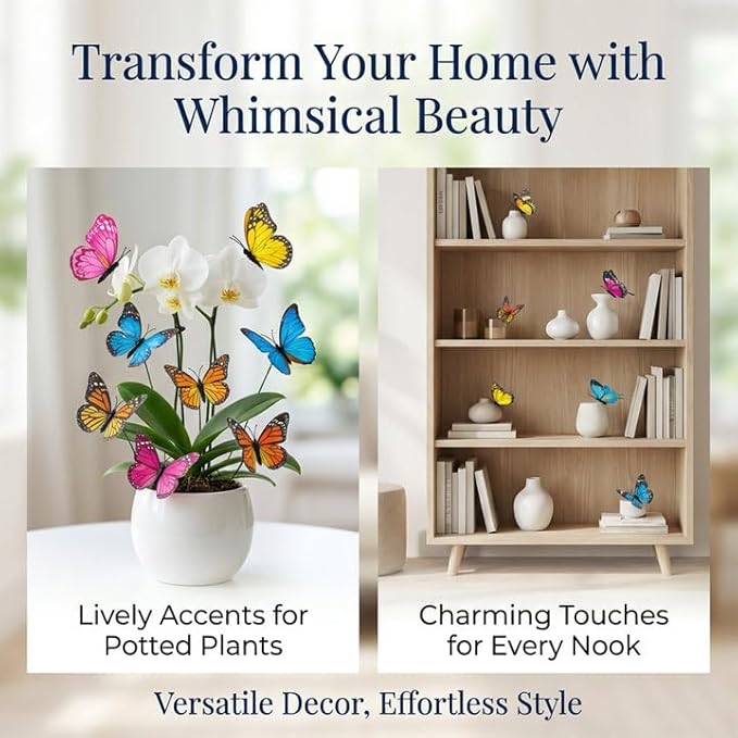 RAINFLOW 50PCS Butterfly Decorations – Butterflies Decorations for Bouquets, Butterfly Garden Decor, Flying Butterflies with Garden Stakes Decorative for Plant Decoration for Pots, Yard & Party