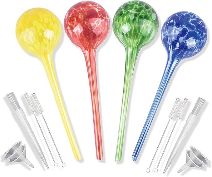 Plant Watering Globes Set of 4,Large Glass Self Watering Globes for Indoor & Outdoor Plants Vacation Plant Care Automatic Watering Bulbs Self Watering Planter Insert
