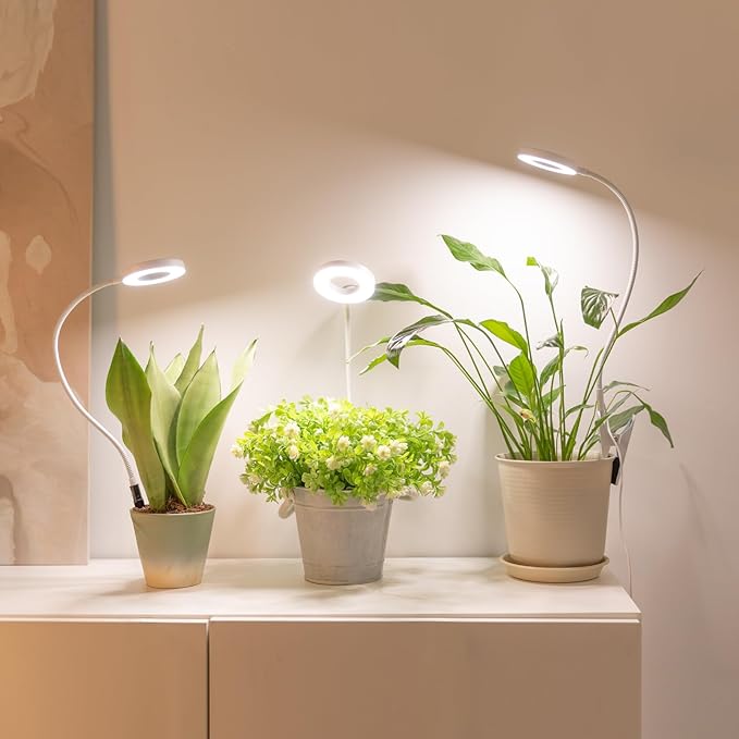 LORDEM Indoor Plant Grow Lights with 6/8/12/16H Auto Timer, 3 Spectrum Modes, Full Spectrum LED, Adjustable Height, for Small Plants, 3 Pack White