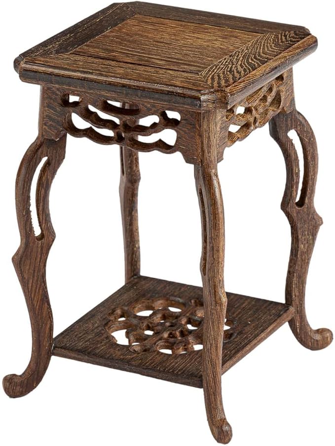 THY COLLECTIBLES Beautiful Hand Craft Rosewood Oriental Vase Stand for Small Vases and Plants (L4.5in x W4.5in x H7in)