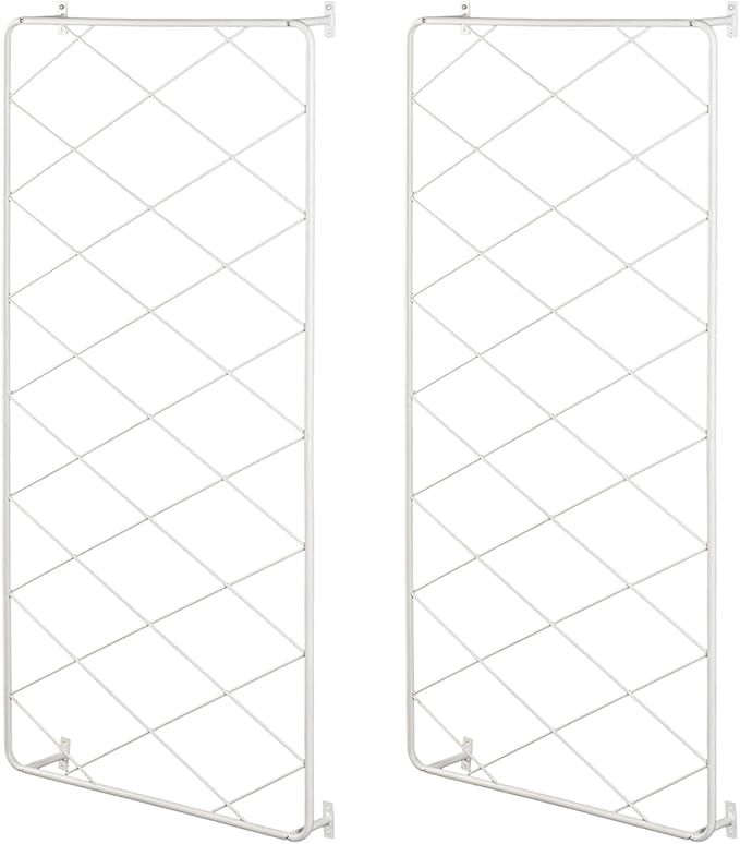 MyGift 50 by 24 Inch Wall Mounted Garden Trellis with White Metal Diamond Screen, Hanging Lattice Support Frame for Outdoor or Indoor Climbing Plant Vines, Set of 2 Panels