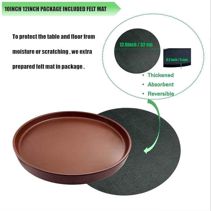 Yukfona Ceramic Plant Saucer Pot Tray 12 Inch, Planter Saucers 4 5 6 7 8 9 10 11 12 13 Inch for Indoors Outdoor, Durable Sturdy Flower Drainage drip Water Tray for Glazed Pots Base (12.7 Inch-Brown)