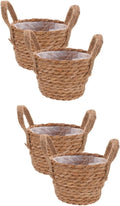 BESPORTBLE 2sets Seagrass Planters for Indoor Straw Pots for Outdoor Woven Flower Baskets Rattan Planter Baskets Handmade Storage with Liner 2pcs*2