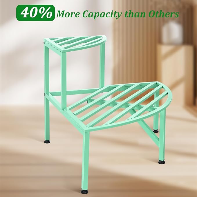 Dipion Corner Plant Stand Outdoor Metal,2 Tier Heavy Duty Ladder Plant Shelf Indoor for Multiple Plants,37.08" L x 22.83" W x 20.07" H,Mint Green