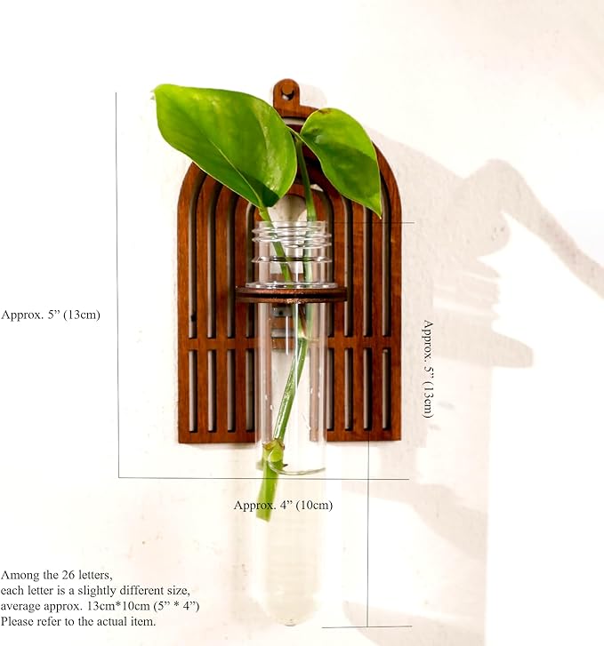 Wood Letter A Wall Propagation Station Lightweight Decorative Plant Holder for Small Cuttings, Removable Adhesive Wall Decor for Bedroom, Nursery, Office