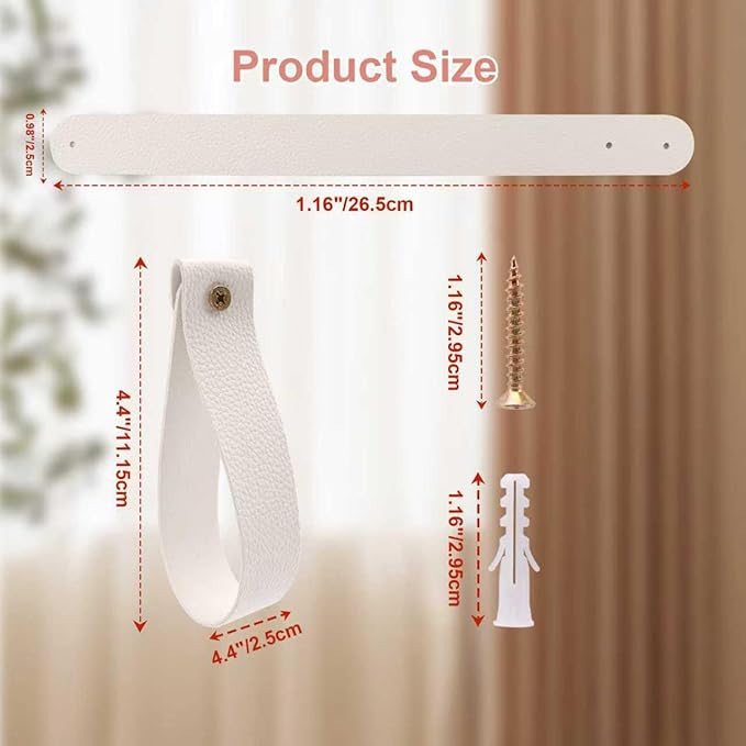 Curtain Rod Holders,8 Pack Leather Curtain Rod Brackets with Screws,PU Curtain Rod Hangers,Leather Straps Hooks for Wall Pole Macrame Boho Art Décor, White