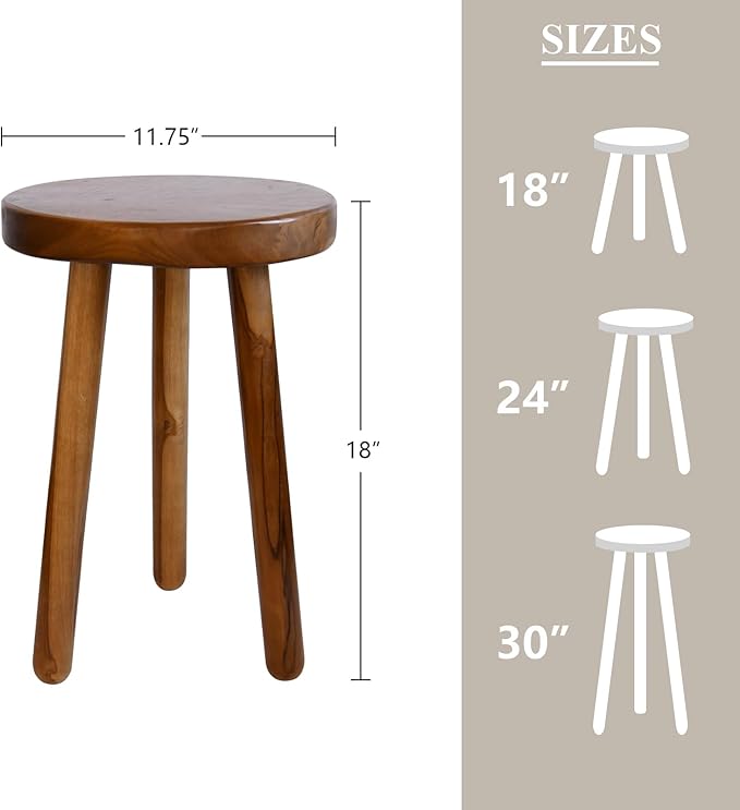 11.8" Round 18" Tall Wood Plant Stand | Teak Wood Accent Stool | Accent Table |Side Table