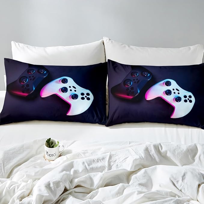 Feelyou Gamer Bedding King Size for Boys Kids Bed Cover Set Gaming Video Game Sheets Deep Pocket Breathable Men Teens Game Room Decor Sheet