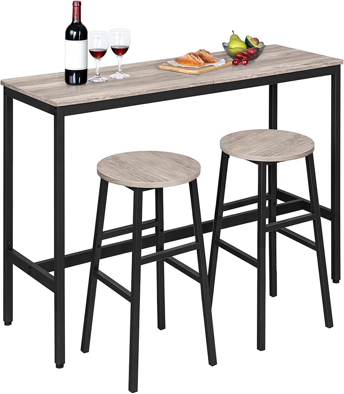 MAHANCRIS Bar Stools, Set of 2 Round Bar Chairs with Footrest, 28 Inch Kitchen Breakfast Bar Stools, Industrial Stools, Easy Assembly, for Dining Room, Kitchen, Greige BAHG02701 (Pack of 3)