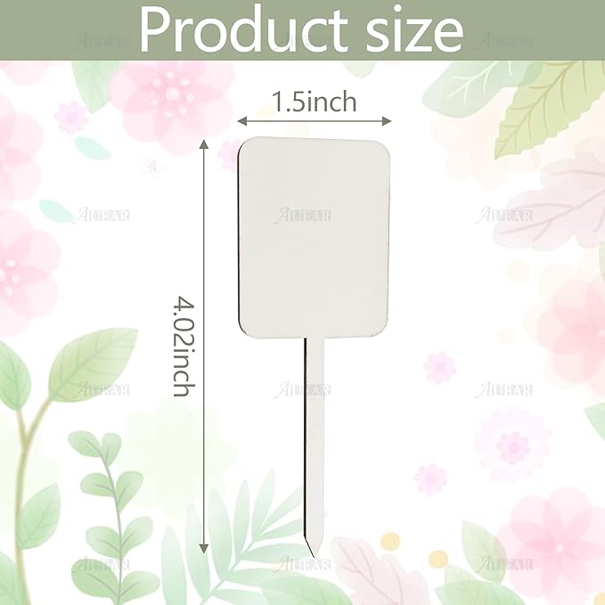 AUEAR, 10 Pack Sublimation Plant Label Stakes Tree Tags MDF Garden Markers for Outdoor Signs 4 x 1.5 Inch