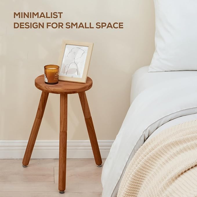 Small Round Side Table Adjustable Height Solid Wood Drink Table Indoor Tall Plant Stand Multi-Use Accent Stool-11‘’D × 20“H (Walnut)