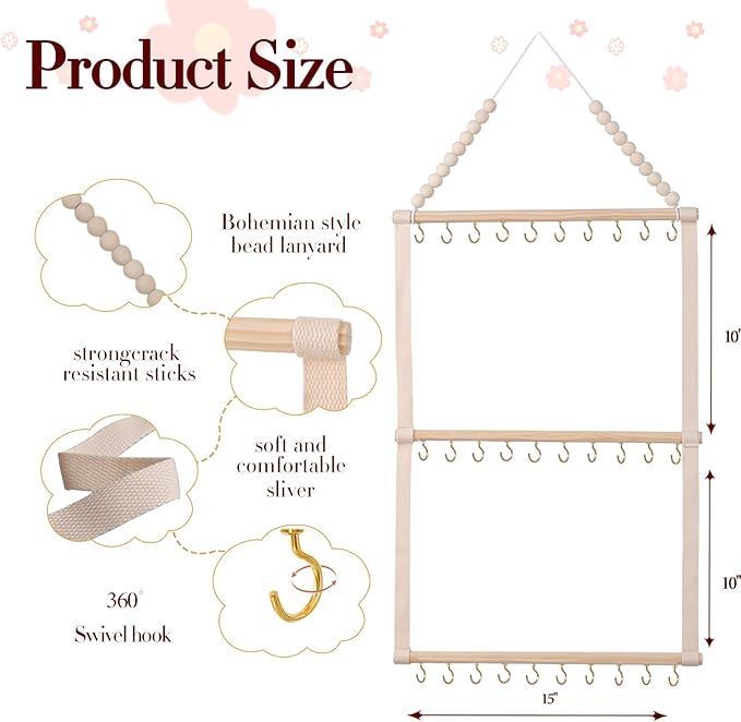 YOcity Headband Holder Organizer for Girls' Hair Accessories - Bow, Clip, Tie, Headband Storage Hanging Decor for Nursery Toddler Girls' Room (Beige)