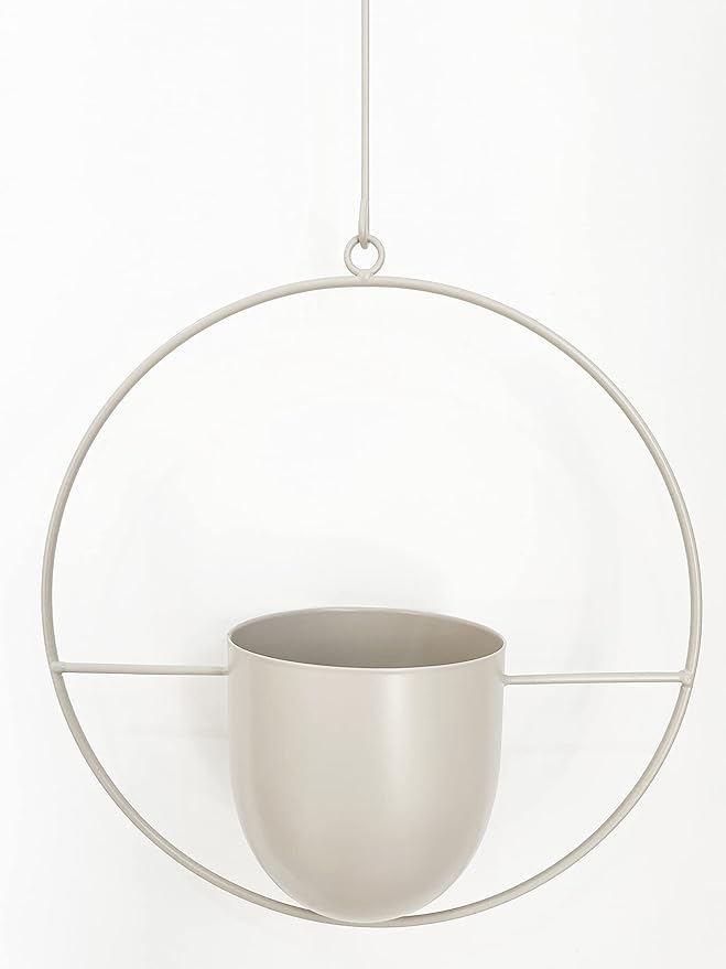 RISEON Boho White Metal Plant Hanger,Metal Wall and Ceiling Hanging Planter, Modern Planter, Mid Century Flower Pot Plant Holder, Minimalist Planter for Indoor Outdoor Home Decor…
