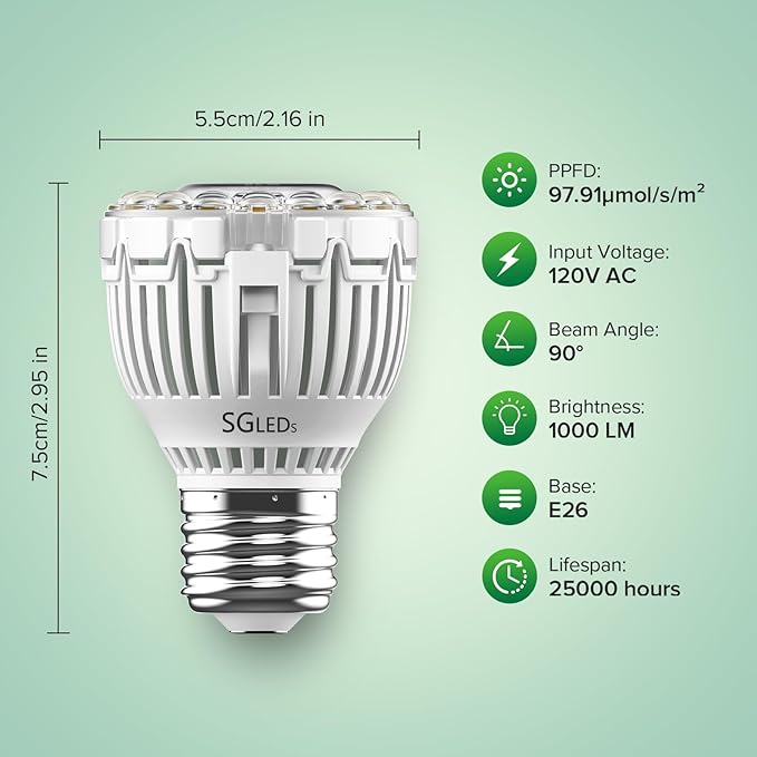 Dimmable Grow Light Bulb for Indoor Plants, Full Spectrum with Remote Control, Auto On Off Timing 4 8 12 Hrs, 10W PAR20 (150 Watt Equiv) Grow Lamp with Optical Lens for High PPFD, Energy Saving