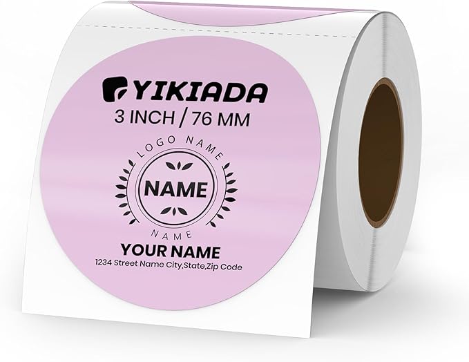 Purple Circle Thermal Labels Vinyl 3 Inch Self-Adhesive Round Stickers Roll Waterproof Printer Decals Name Tag for QR Code DIY Office Address 500 PCS