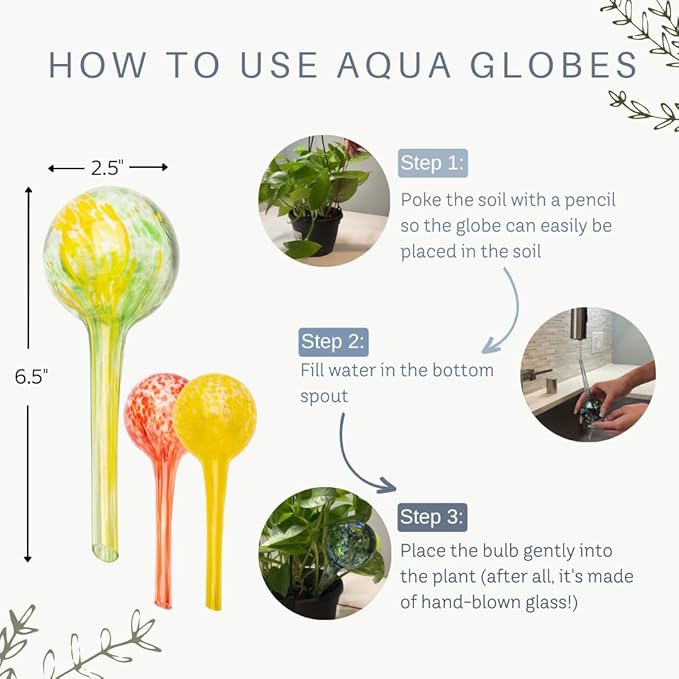 Lexi Home Aqua Globes for Indoor Plants & Outdoor Plants, Watering Can for Plant, Self Watering Planters, Water Globe, Hand Blown Glass, 6 Pack Small, Yellow/Green/Red