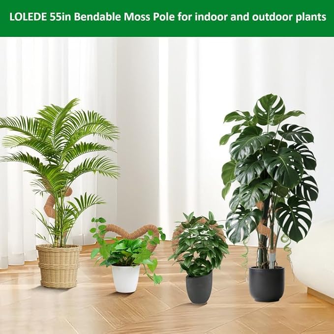 2 Pack Moss Pole, 55 Inches Tall Bendable Coco Coir Poles Monstera Plant Support for Climbing Indoor Plants, DIY Plant Stakes Kit Support for Pothos, Philodendron,Potted Plants