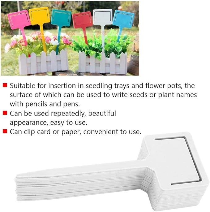 20PCS Plant Labels PVC Reusable Gardening Flower Plant Label Flower Pots Tags Garden Seed Stake Tool(White)