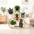 Gold Metal Corner Plant Stand for Indoor & Outdoor Use – Tiered Multi-Tier Flower Pot Holder for Living Room, Bedroom, Balcony – Modern Home Decor Storage Rack With Marble-Patterned Shelves
