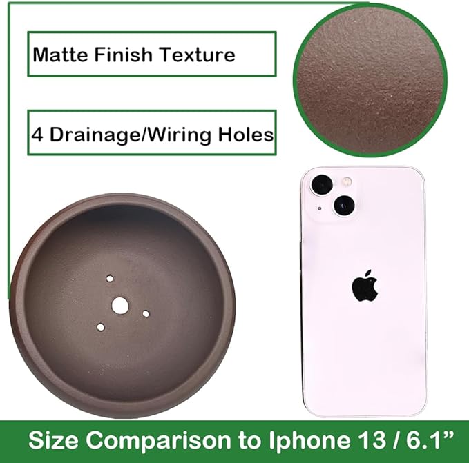 MUZHI 5.3” Round Ceramic Bonsai Starter Pots with Trays Set of 2 Brown and Red, Small Vintage Unglazed Succulent Pots with Saucers Minimalist Classic Mame Bonsai Planter with Drainage