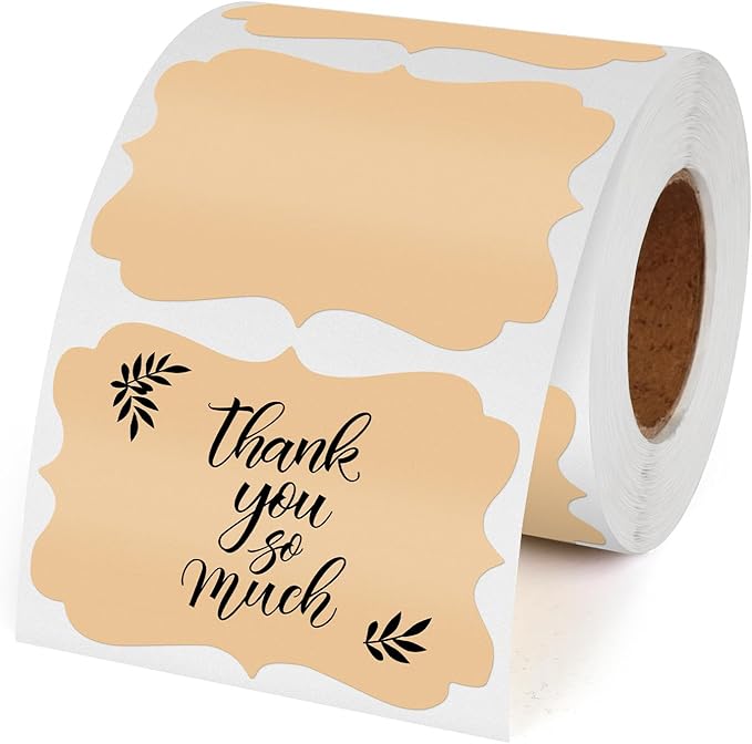 Khaki Thermal Labels 2 × 3 Inch Gift Printer Sticker Christmas Direct Roll Decals Waterproof Name Tag for Wrapping Logo DIY Thanks Card Office 500 PCS