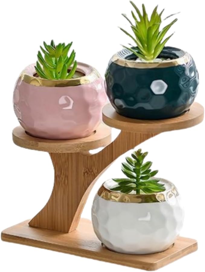 1 Pack Tabletop Plant Stand Indoor Small Windowsill Flower Shelf Bamboo Mini Succulent Windowsill Shelf Bamboo Trayfor Home, Office, Living Room, Bedroom Decoration(Without plant pot)