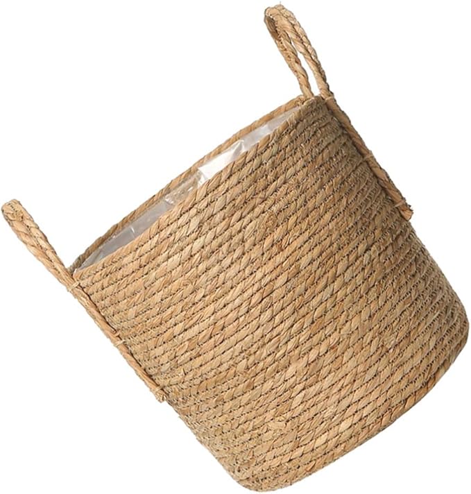 Yardwe Woven Flower Basket Straw Weaving Basket Plant Flower Pots Cover Garden Plant Containers Wicker Rattan Vase Storage Bins Box Container Sundries Organizer 6.3inchs
