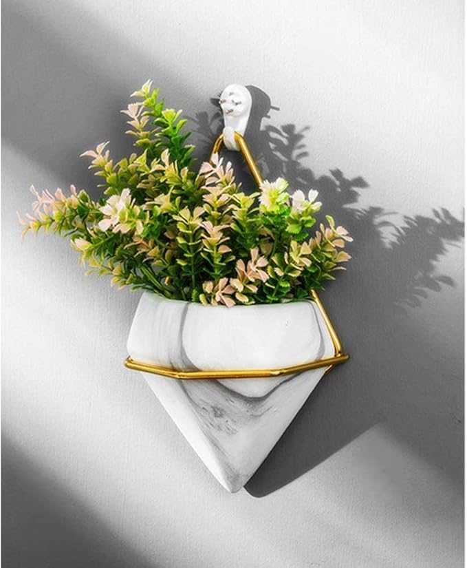 Diamond Wall Planters,Geometric Wall Flower Vases Set,Wall Mounted Plant Holder Vase,Ceramic Air Plants Hanging Holder Pots,Cactus Faux Plant Containers Modern Indoor Decor for Home Office (Golden B)