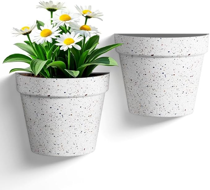 Asnext 2 Pack Plastic Wall Planter for Indoor Plants, 7.5 Inch Hanging Wall Planter Pots, Wall Mounted Succulent Planters (Speckled White)
