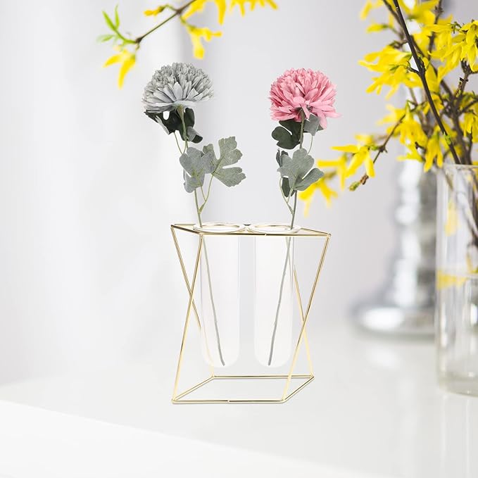 Hanging Hydroponic Plant Container Geometric Glass Vase for Indoor Office Decor Chic Wall-Mounted Planter with Shelf for Use