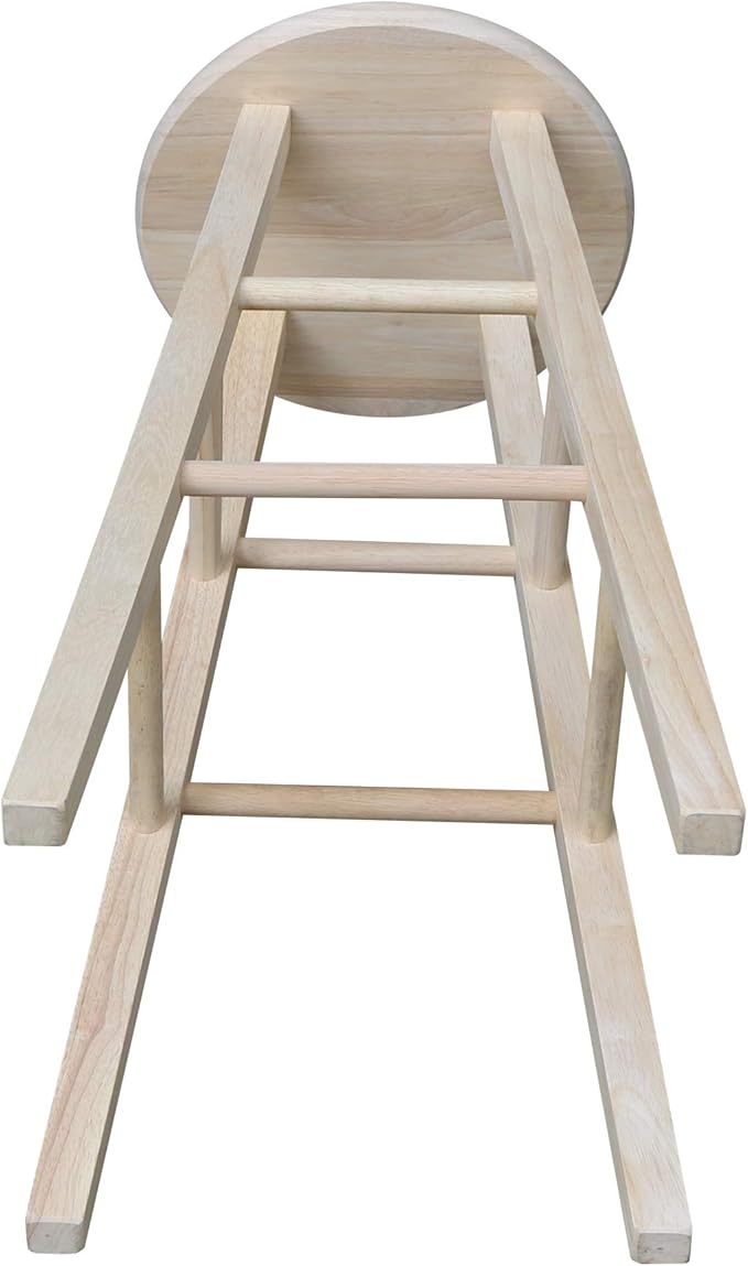 International Concepts Round Top Stool, 29-Inch Bar Height, Solid Parawood, Unfinished