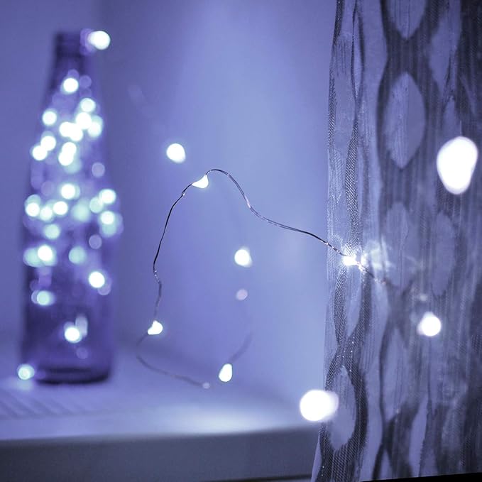 Ariceleo Led Fairy Lights Battery Operated, 2 Packs Mini Battery Powered Copper Wire Starry Fairy Lights for Bedroom, Christmas, Parties, Wedding, Centerpiece, Decoration (5m/16ft Cool White)