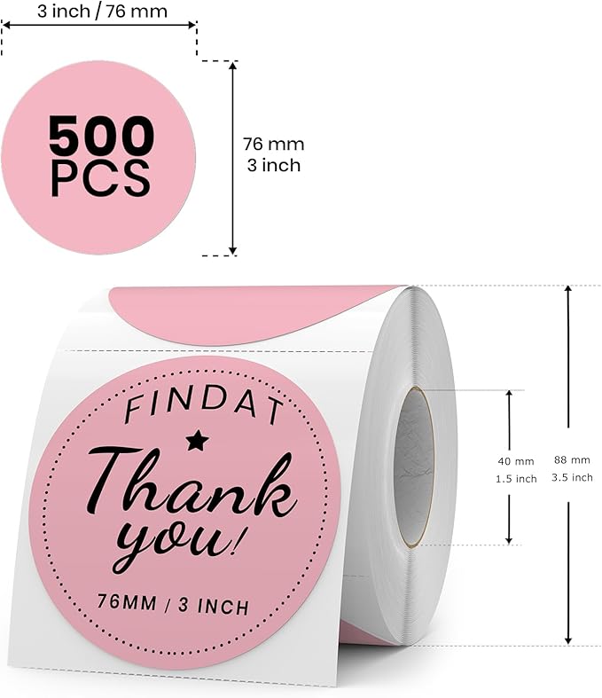 Pink Round Thermal Labels 3 Inch Vinyl Circle Waterproof Direct Printer Sticker Self-Adhesive Perforated Name Tag for Logo DIY QR Design Office Address 500 PCS