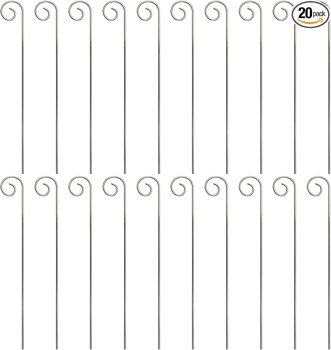 20Pcs Silver Stainless Steel Plant Label Hooks, Hanger Gardens Stake, Garden Markers Stake Plant Label Holder,Rustproof Deformed Garden Plant Sign Hooks Hanging Rods, Outdoor Hanging Brackets(20cm)