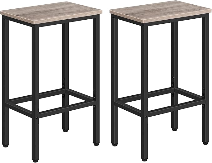 MAHANCRIS Bar Stools, Set of 2 Bar Chairs, Kitchen Breakfast Bar Stools with Footrest, 25.8" Dining Stools, Rectangular Industrial Bar Chairs, for Dining Room, Kitchen, Greige BAHG0101Z