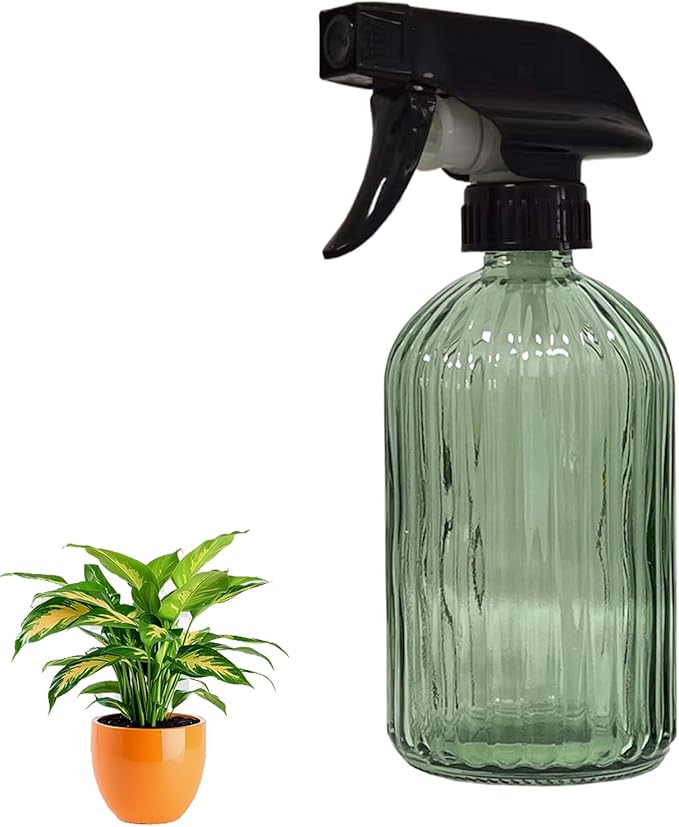 YYTSGG Glass Handheld Spray Bottle, 13.5oz Refillable Water Spray Bottle, Reusable Adjustable Nozzle Plant Mister Spray Bottles Indoor, Plant Mister for Hair, Cleaning, Gardening, Pets Care (Green)