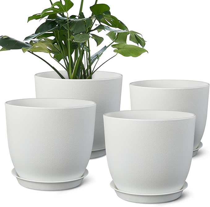 Ferlypote Plant Pots 8 Inch Set of 4, Flower Pots with Multi Mesh Drainage Holes, Planters for Indoor Outdoor Garden Plants and Flowers