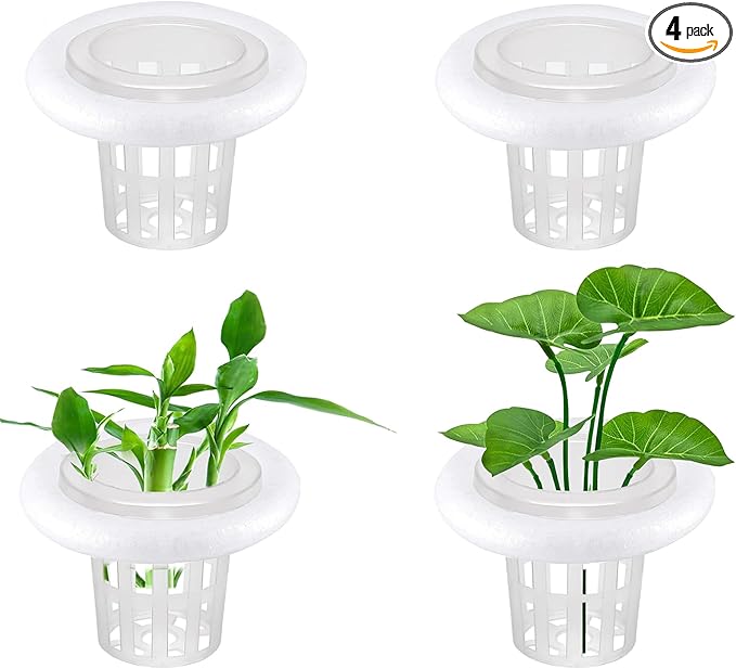 4 PCS Floating Aquarium Plant Holder, Aquarium Planting Baskets with White Foam Floating Ring, Fish Tank Hydroponic Basket for Aquatic Plant Cultivation and Landscaping Decorations