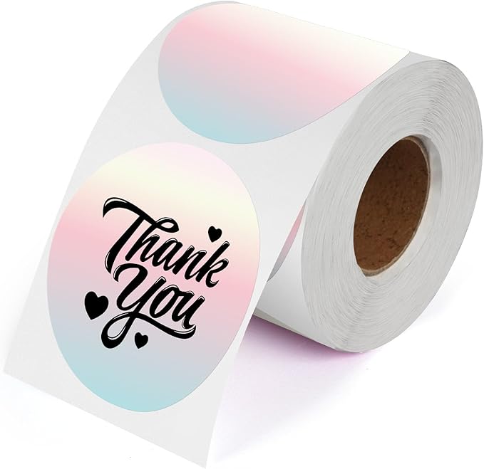 Red Gradient Thermal Labels Vinyl 3 Inch Self-Adhesive Circle Stickers Roll Waterproof Printable Round Decals Name Tag for QR Code DIY Office Address 500 PCS