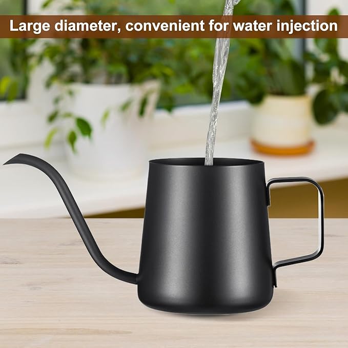 12 oz / 350 ml Small Watering Can Indoor Plants, Stainless Steel Plant Watering Can with Long Spout (Black) (12oz)