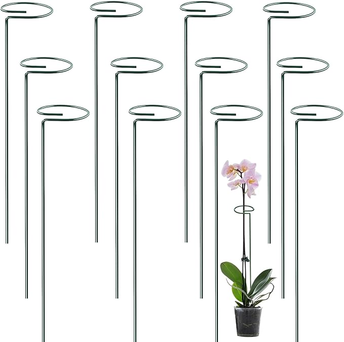 12 Pack Plant Support Stakes, 14 Inch Tall Metal Plant Stakes, Garden Plant Support Stake for Outdoor Indoor Plants, Flower Stake for Lilies, Dahlias, Sunflowers, Tomato, Amaryllis, Peony, Orchid