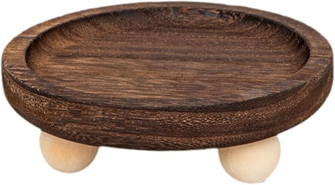 Vaveren Wooden Riser Tray Holder Plate Organization Serving Pedestal Stand Jewelry Display for Cabinet Fireplace Kitchen Counter , 13cmx13cmx4.5cm