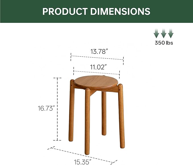 Oak Stackable Stool Set of 4, Small Plant Stand, Round Wooden Stool for Dining Room, Living Room, Entryway, Classroom, School, 15.4" x 15.4" x 16.7”, Natural