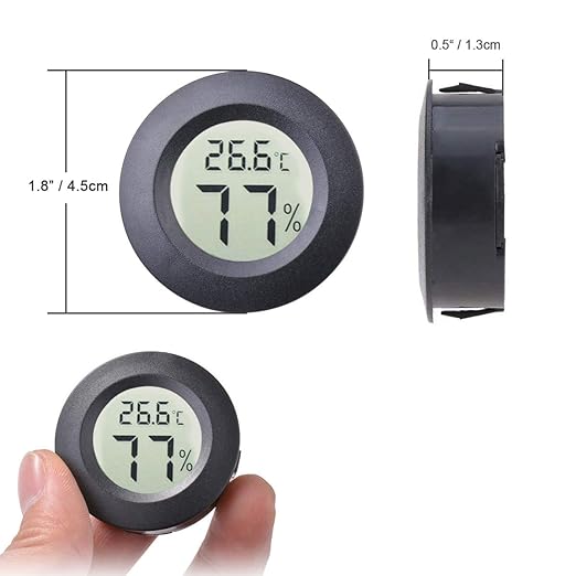 2pcs Mini Hygrometer Thermometer Indoor Outdoor Round Humidity Meter Temperature Gauge Humidity Sensor Fahrenheit Switchable Celsius Monitor for Reptile Jars 3D Printer