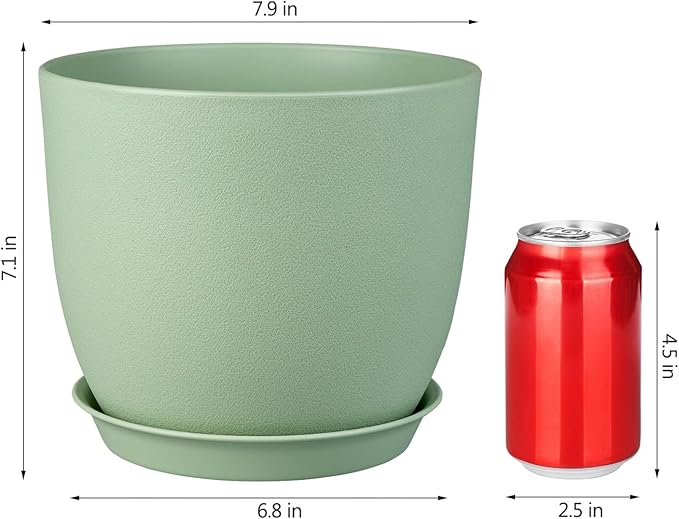 Ferlypote Plant Pots 8 Inch Set of 4, Flower Pots with Multi Mesh Drainage Holes, Planters for Indoor Outdoor Garden Plants and Flowers（Green）
