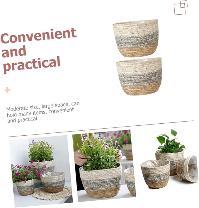 Angoily 2pcs Flower Basket Small Planter Rattan Baskets for Storage Rustic Plant Seagrass Plant Pot Wicker Planter Straw Woven s Weaving s Desktop