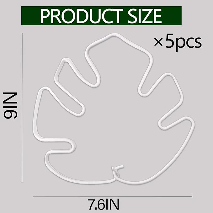 Yohsnor White Monstera Plant Stem Support - 5PCS 7.3x6.25in Durable Adjustable Garden Stake for Indoor Plants, Fishbone Cactus Holder, Innovative Leaf Clip Set, Ideal Tool for Healthy Plant Growth