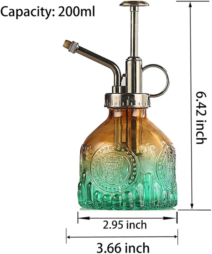 Plant Mister Glass Spray Bottle Small Plant Watering Can 6.4" Tall Retro Indoor Watering Can Bronze Plastic Top Pump for Garden Indoor Plant Sprayer (Brown Green Gradient)