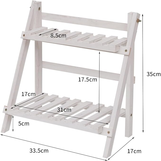 2 Tiers Plant Stand Bamboo, Tabletop Bamboo Succulent Plant Stand for Window Sill Plant Shelf, Rack Flower, Pot Holder, Desk Tiered Succulent Pot Holder(White)